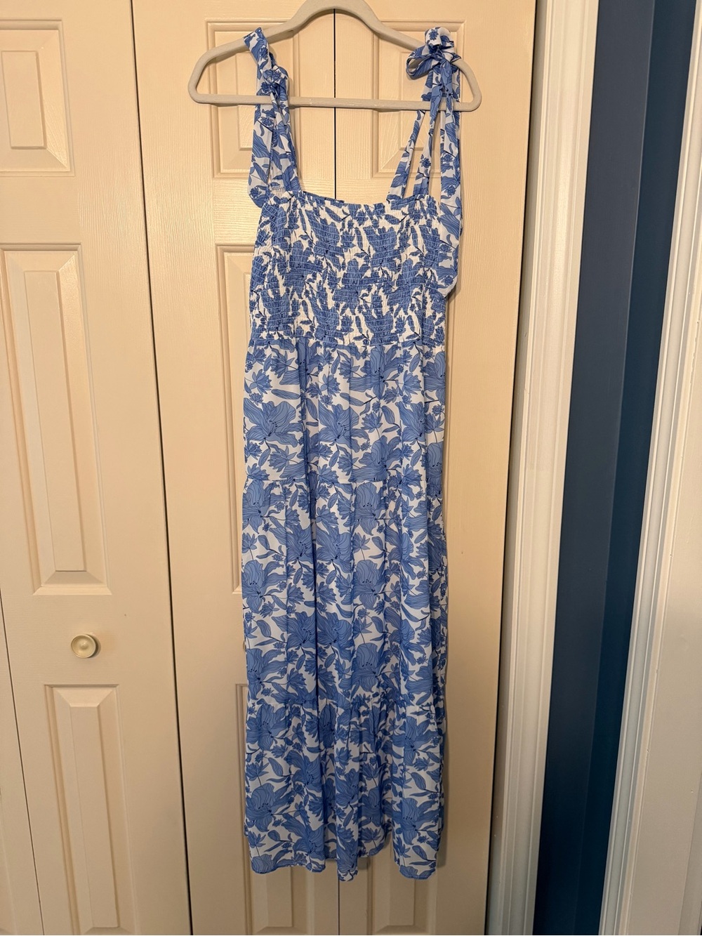 Sam Edelman White and Blue Floral Smocked Dress